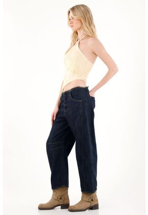 Tennis Jean Horseshoe Con Desflecado Raw Denim Para Mujer