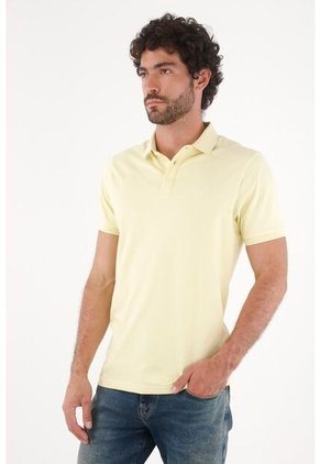 Tennis Polo Para Hombre En Algodón Amarillo Pastel Fit Clásico Con Logo Minimal