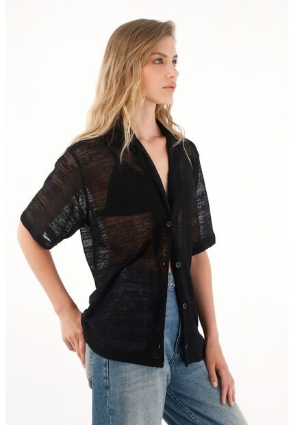 Tennis Camiseta Negra Tipo Bowling Para Mujer