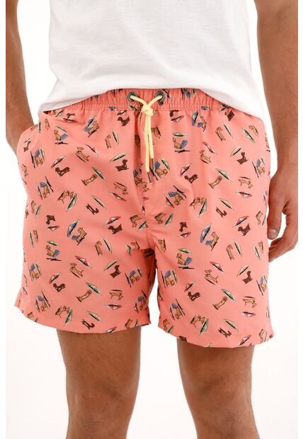 Pantaloneta De Baño Rosada Con Estampado De Perro Salchicha Para Hombre