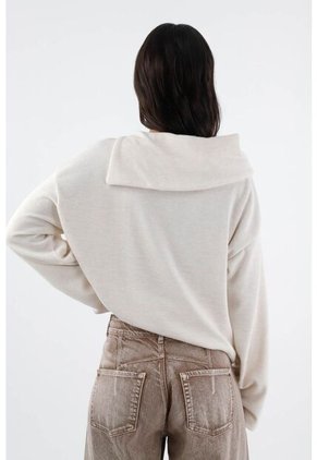 Tennis Buzo Para Mujer En Poliéster Marfil Relajado Con Cuello Envolvente