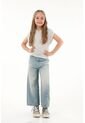 Jean Wide Leg Tono Claro Con Cortes En Costados Para Niña de Tennis