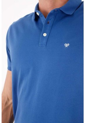 Tennis Polo Para Hombre De Algodón Azul Royal Fit Clásico Con Mini Bordado