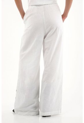 Tennis Pantalón Wide Leg Blanco Con Bordado En Bota Para Mujer