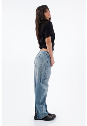 Tennis Jean Para Mujer En Algodón Azul Medio Fit Horseshoe Con Bolsillos De Parche