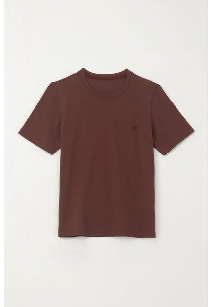 Camiseta Básica Con Raqueta Bordada Café Para Niño