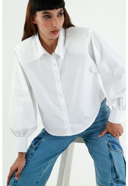 Camisa Con Cuello Camisero Blanca Para Mujer