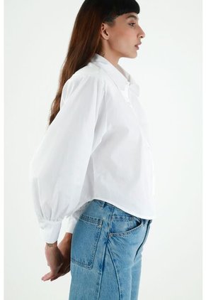 Camisa Con Cuello Camisero Blanca Para Mujer