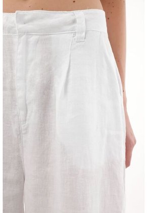 Tennis Pantalón Wide Leg En 100% Lino Blanco Para Mujer