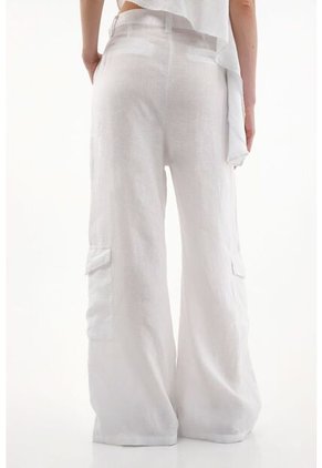 Tennis Pantalón Wide Leg En 100% Lino Blanco Para Mujer
