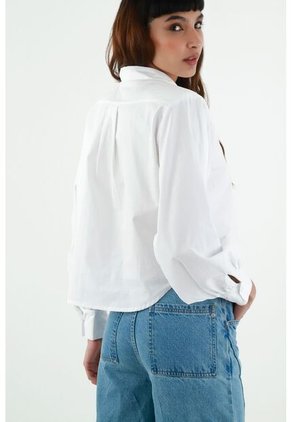 Camisa Con Cuello Camisero Blanca Para Mujer