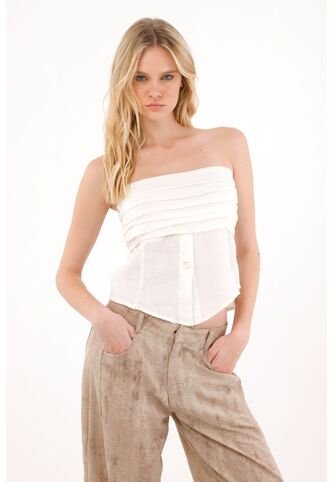 Camisa Strapless Con Diseño De Tablas Crudo Para Mujer Tennis