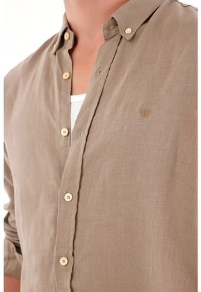 Tennis Camisa En 100% Lino Con Mini Bordado Gris Para Hombre