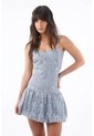 Tennis Vestido Corto Para Mujer De Encaje Azul Cielo Entallado Con Escote Corazón de Tennis