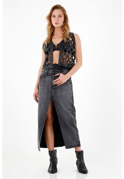 Tennis Chaleco Tipo Cuero Negro Para Mujer