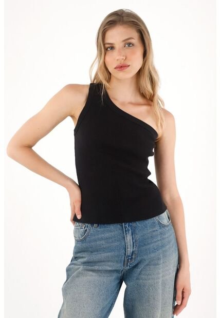 Tennis Camiseta De Un Solo Hombro Negra Para Mujer