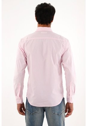 Camisa Rosada Manga Larga Con Diseño A Rayas Para Hombre