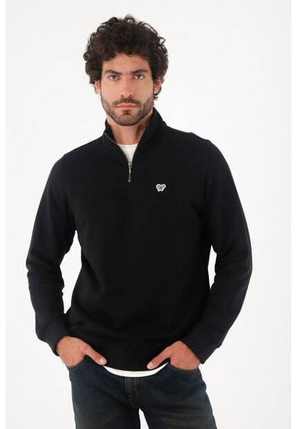 Tennis Buzo Para Hombre De Algodón Negro Regular Fit Con Cuello Alto Y Media Cremallera