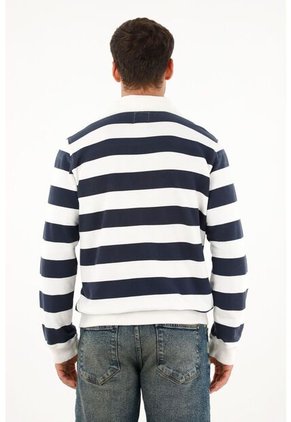 Tennis Buzo Tipo Polo Azul Estampado A Rayas Para Hombre