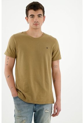 Camiseta Café Manga Corta Para Hombre