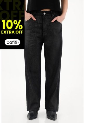 Tennis Pantalón Con Efecto Resinado Animal Print Negro Para Mujer