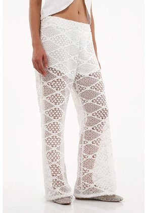 Tennis Pantalón Wide Leg En Tejido Abierto Crudo Para Mujer