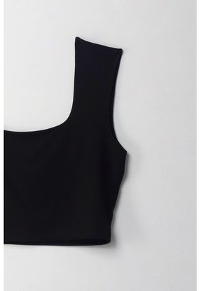 Tennis Camiseta Crop Manga Sisa Negra Con Acabado Ligero Para Mujer
