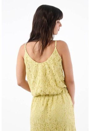 Tennis Top De Tiras Para Mujer En Encaje De Algodón Amarillo Fit Relajado Con Escote Cruzado