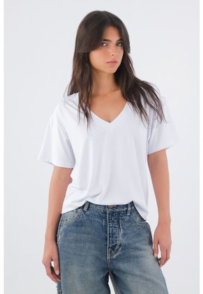 Tennis Camiseta Para Mujer De Algodón Blanca De Fit Relajado Con Escote En V