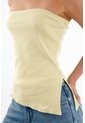 Tennis Top Strapless Para Mujer De Algodón Amarillo Pastel Fit Ceñido Con Tejido Acanalado de Tennis