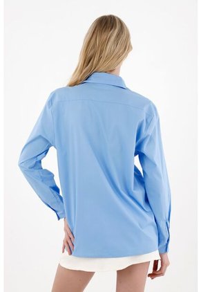 Tennis Camisa Manga Larga Con Abertura En Perilla Azul Para Mujer