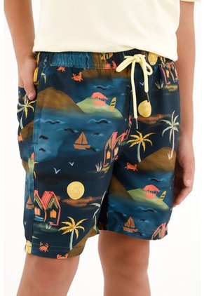 Pantaloneta De Baño Azul Con Estampado De La Selva Para Niño