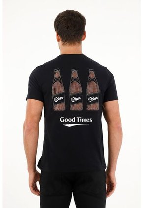 Tennis Camiseta Negra Regular Fit Estampada Para Hombre