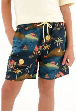 Pantaloneta De Baño Azul Con Estampado De La Selva Para Niño