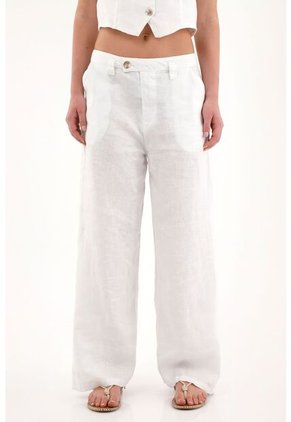 Tennis Pantalón Wide Leg Blanco En 100% Lino Para Mujer
