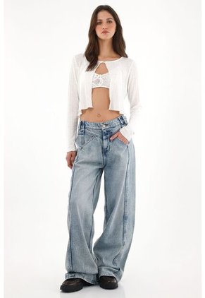 Tennis Jean Wide Leg De Tiro Alto Azul Para Mujer