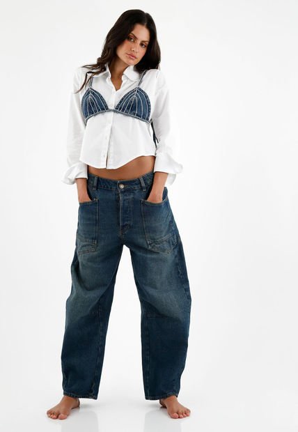 Camisa Tipo Top Azul Para Mujer