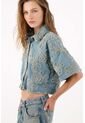 Tennis Camisa Boxy Crop Con Apliques Florales En Algodón Azul Para Mujer de Tennis