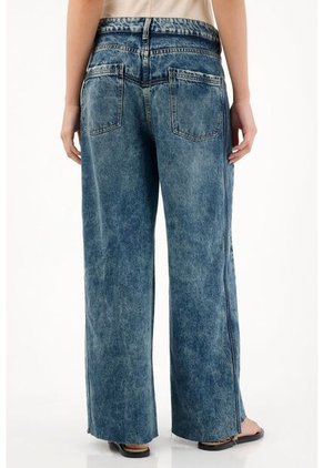 Tennis Jean Wide Leg Multibolsillos Azul Para Mujer