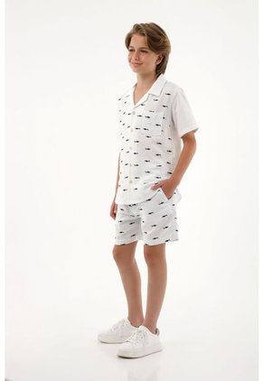 Camisa Tipo Bowling Con Bordado De Tiburones Para Niño