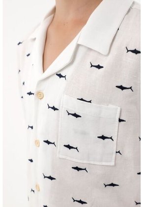 Camisa Tipo Bowling Con Bordado De Tiburones Para Niño