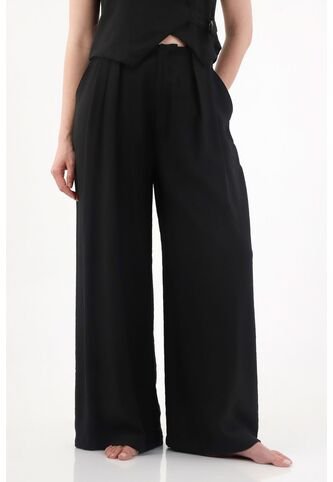 Tennis Pantalón Wide Leg Con Tablas Negro Para Mujer Tennis