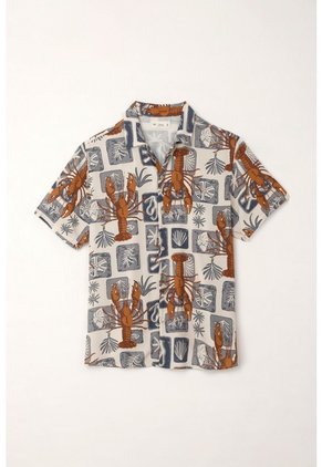 Tennis Camisa Tipo Bowling Con Estampado De Langostas Para Hombre