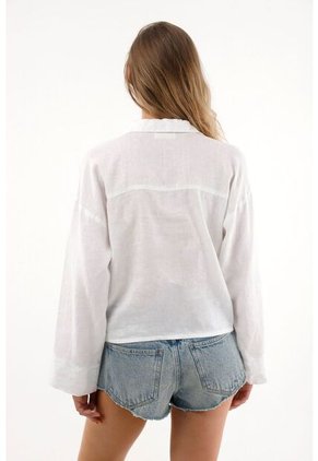 Tennis Camisa Blanca Manga Larga Con Escote 100% Lino Para Mujer