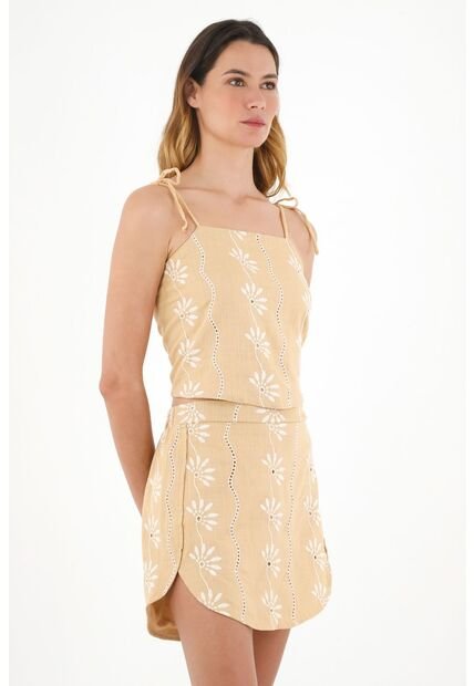 Falda Café Con Detalles Bordados Para Mujer