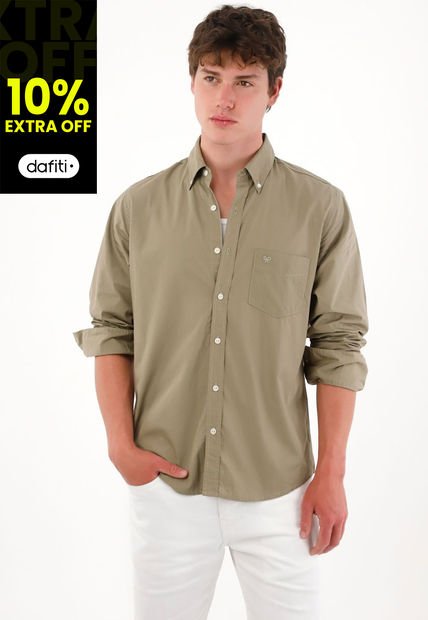 Camisa Manga Larga Con Bolsillo Verde Para Hombre