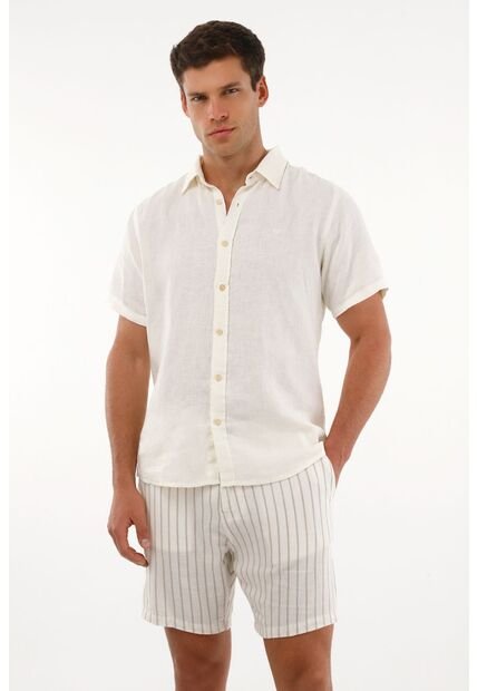 Tennis Camisa Manga Corta En 100% Lino Crudo Para Hombre