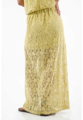 Tennis Falda Larga Para Mujer En Algodón Amarillo Pastel Fit Fluido Con Encaje Floral