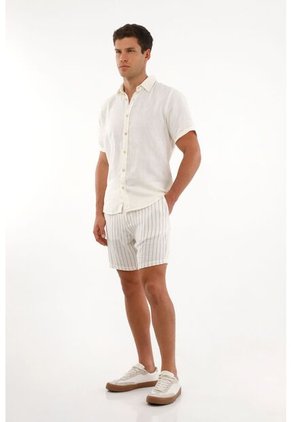 Tennis Camisa Manga Corta En 100% Lino Crudo Para Hombre