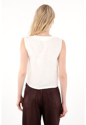 Tennis Chaleco Con Detalle Bordado Sobrepuesto Crudo Para Mujer